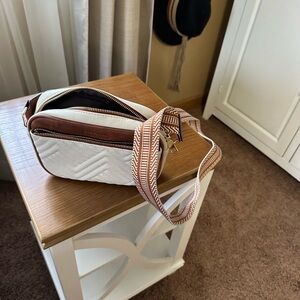 Stylish White and Brown Crossbody Bag